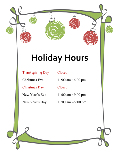 Holiday Hours