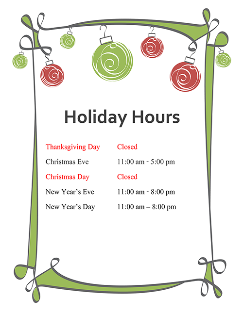 Holiday Hours 2020