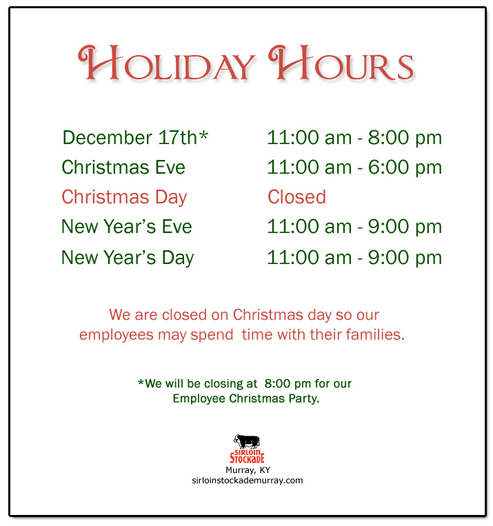 Holiday Hours 2014